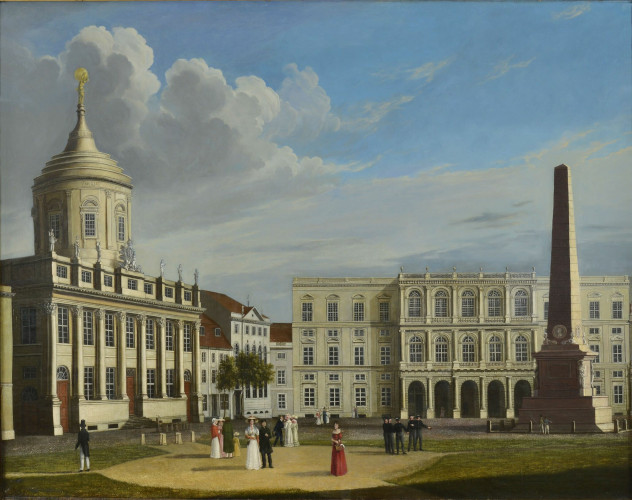 Gemälde: Ansicht des alten Marktes in Potsdam mit Altem Rathaus und dem Palast Barberini 